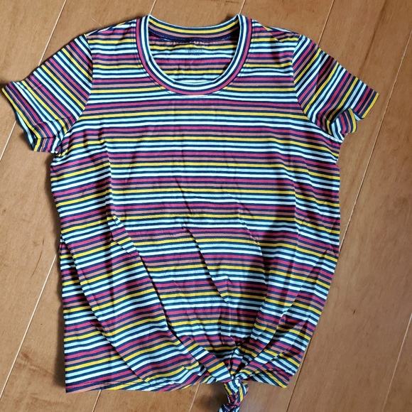 Madewell Rainbow Stripe Knot front Short Slv Tee - Picture 3 of 7